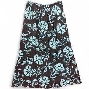 J Jill Skirt Womens 6 Petite Blue Brown Floral Lined A Line Zip Rayon Boho Style